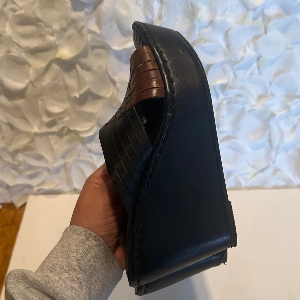 Born Black & Brown Woven Leather Wedge Slide